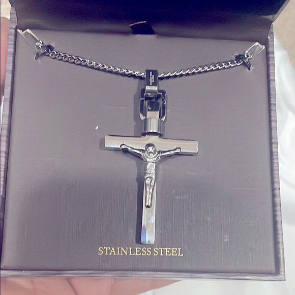 Men's Silver and Blue Cross Necklace Set NEW Retail $70 - Picture 5 of 10